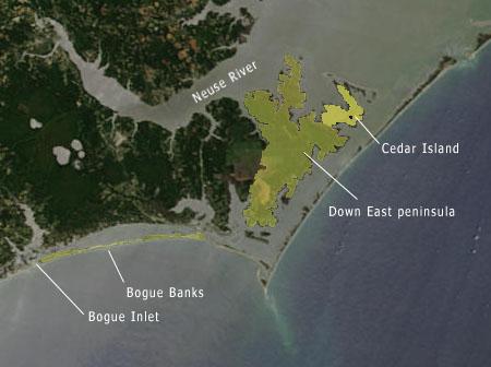Map Satellite Image Of The North Carolina Coast Cedar Island Ncpedia