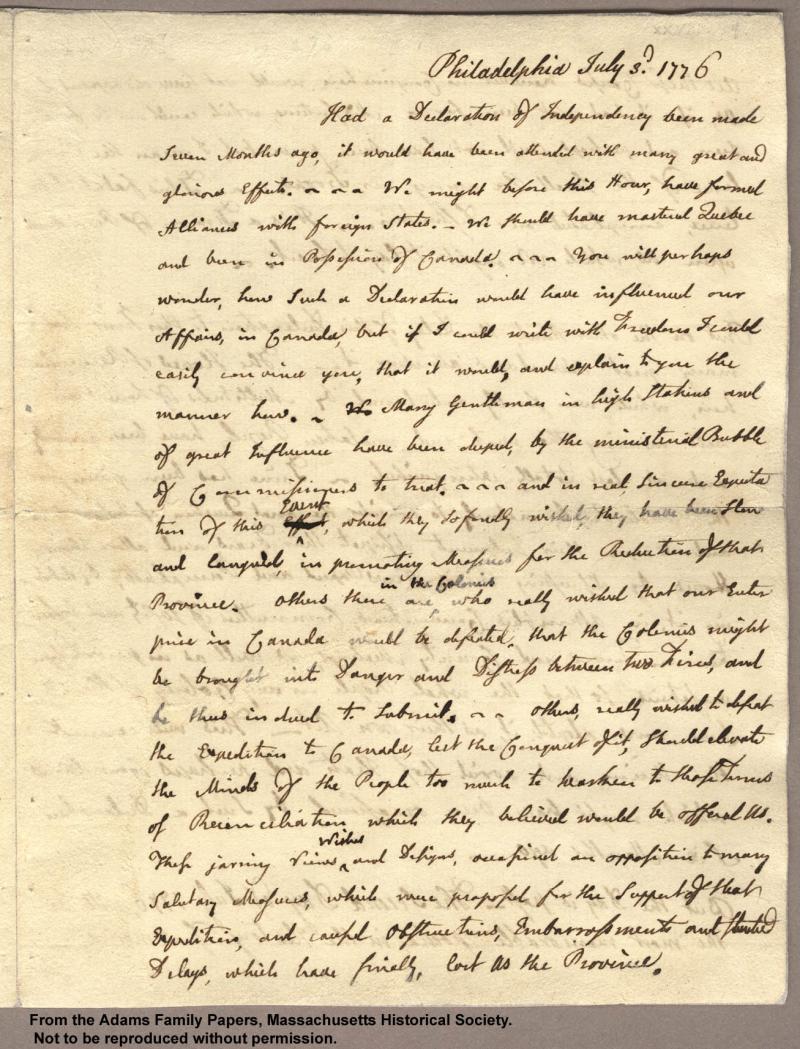 <img typeof="foaf:Image" src="http://statelibrarync.org/learnnc/sites/default/files/images/adams_had_declaration_p1.jpg" width="1307" height="1714" alt="Letter from John Adams to Abigail Adams, 3 July 1776 - Had a declaration..." title="Letter from John Adams to Abigail Adams, 3 July 1776 - Had a declaration..." />