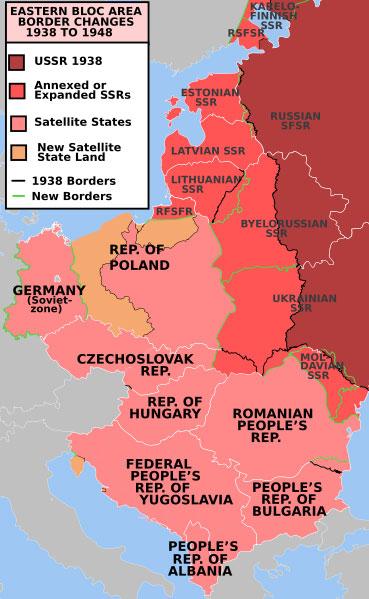 Map depicting nations in eastern Europe that joined the Soviet Bloc.