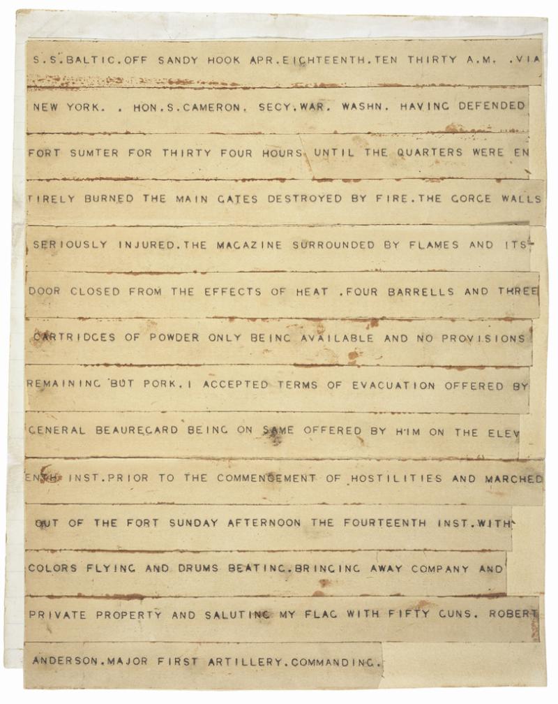 <img typeof="foaf:Image" src="http://statelibrarync.org/learnnc/sites/default/files/images/fort_sumter_telegram.jpg" width="813" height="1024" alt="Telegram announcing the surrender of Fort Sumter" title="Telegram announcing the surrender of Fort Sumter" />