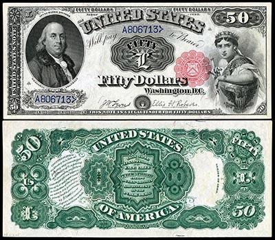 This is an image of a Series 1880 United States $50 Banknote