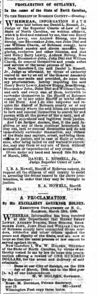 Proclamation of Outlawry for Lowry Band Proclamation of Outlawry for Lowry Band