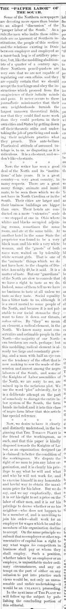 Newspaper clipping for article titled The Pauper Labor of the South. Newspaper clipping for article titled The Pauper Labor of the South.