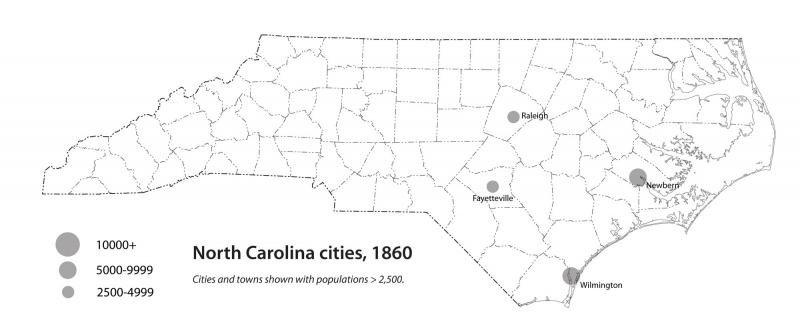 map of cities in nc North Carolina Cities 1860 Ncpedia map of cities in nc