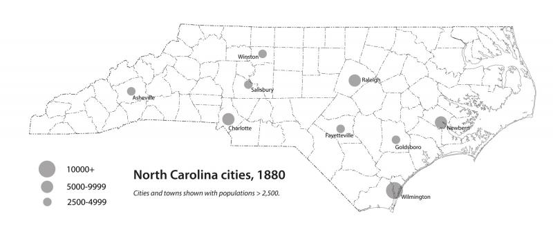 Nc Map Of Cities North Carolina Cities, 1880 | Ncpedia