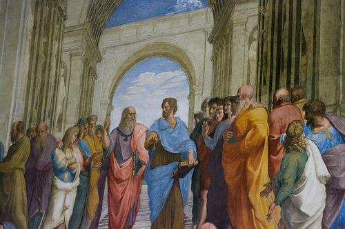 <img typeof="foaf:Image" src="http://statelibrarync.org/learnnc/sites/default/files/images/platoandsoc.jpg" width="500" height="332" alt="Plato and Aristotle walk through the crowds." title="Plato and Aristotle walk through the crowds." />