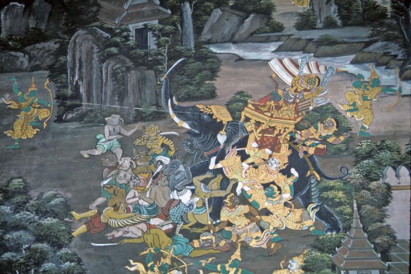 <img typeof="foaf:Image" src="http://statelibrarync.org/learnnc/sites/default/files/images/thai_rama_093.jpg" width="1024" height="683" alt="Rama shoots arrow at group of demons with elephant" title="Rama shoots arrow at group of demons with elephant" />