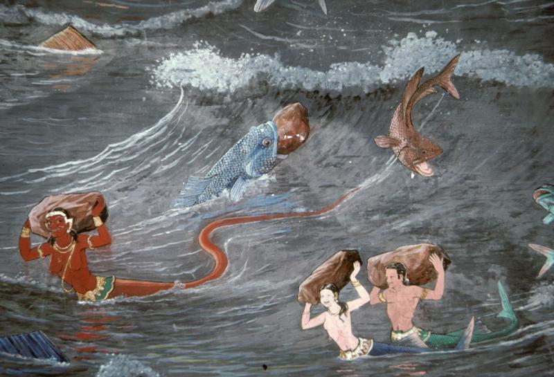 <img typeof="foaf:Image" src="http://statelibrarync.org/learnnc/sites/default/files/images/thai_rama_131.jpg" width="1024" height="698" alt="Fish and mermaids carry stones away from Rama's bridge" title="Fish and mermaids carry stones away from Rama's bridge" />