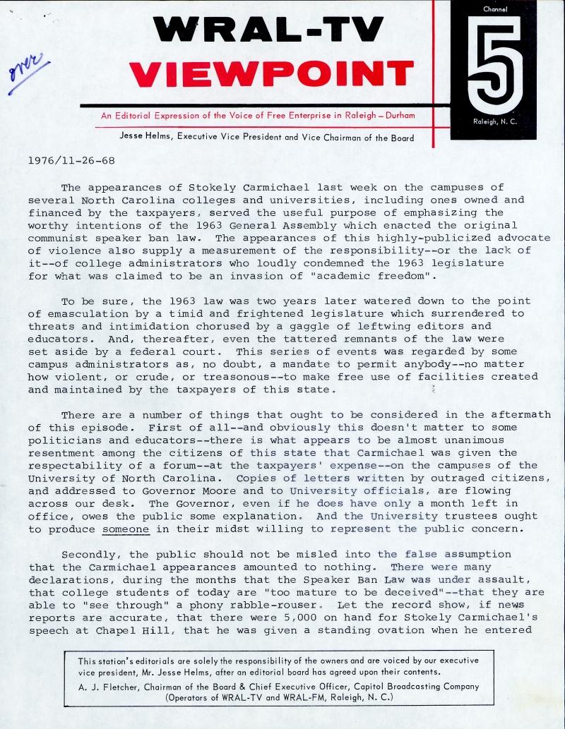 Transcript of a televised editorial Transcript of a televised editorial