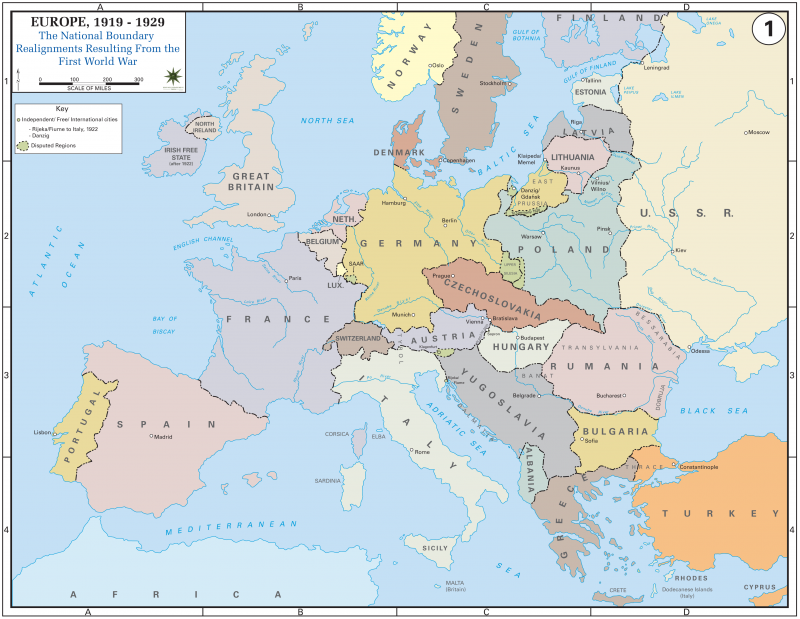 Europe With National Boundaries Map Europe after the Treaty of Versailles, 1919 | NCpedia