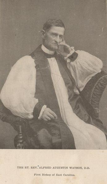 "Photograph of Rev. Alfred Augustin Watson, first bishop of the Episcopal Diocese of East Carolina. Date approximated [1884-1904]." Presented in the Digital Collection at East Carolina University.