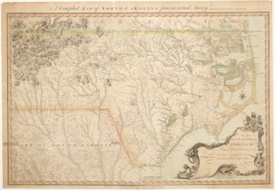 (Click to see larger). "A Compleat map of North-Carolina from an actual survey," 1770. John Collett. Image courtesy of North Carolina Maps, UNC Libraries. 