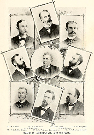 Portraits of some of the members of the N.C. State Board of Agriculture, 1896. Image from the North Carolina Digital Collections.