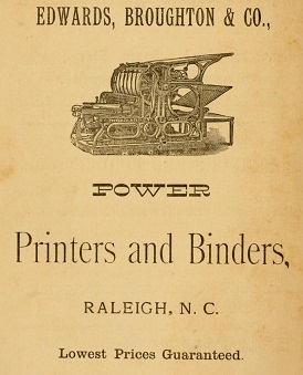 Advertisement for Edwards, Broughton & Co. in their Directory of the City of Raleigh, North Carolina, 1887.