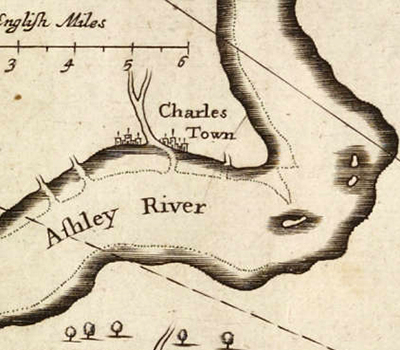 The second Charles Towne as depicted on a 1671 map of Carolina. Image from NC Maps.
