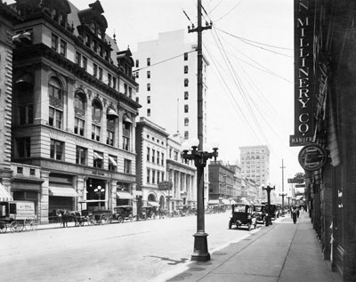 "Charlotte, NC, Trade Street, looking east, c.1923." From Carolina Power and Light (CP&L) Photograph Collection (Ph.C.68), North Carolina State Archives; call #: PhC68_1_16_1.