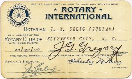 Rotary International membership card, 1926. Image from the North Carolina Museum of History.