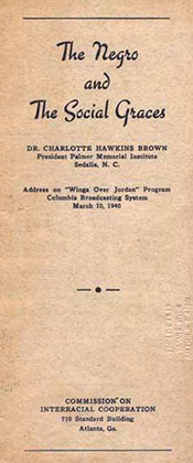 Pamphlet of a radio address by Charlotte Hawkins Brown sponsored by the CIC, 1940. Image from the North Carolina Historic Sites.
