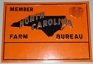 Metal membership sign for the American Farm Bureau Federation, circa 1940-1960. Image from the North Carolina Historic Sites. 