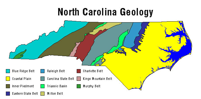 The different parts of North Carolina's geology. Image from the N.C. Department of Environment and Natural Resources.