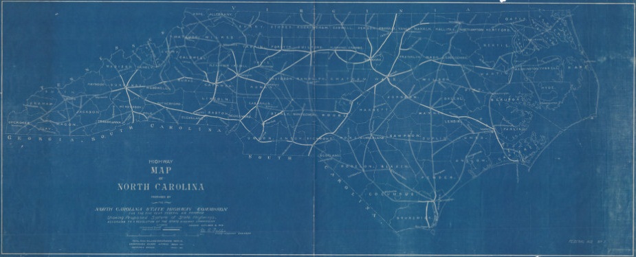 Highway map of North Carolina prepared by the North Carolina State Highway Commission for the five year federal aid program, 1916. 