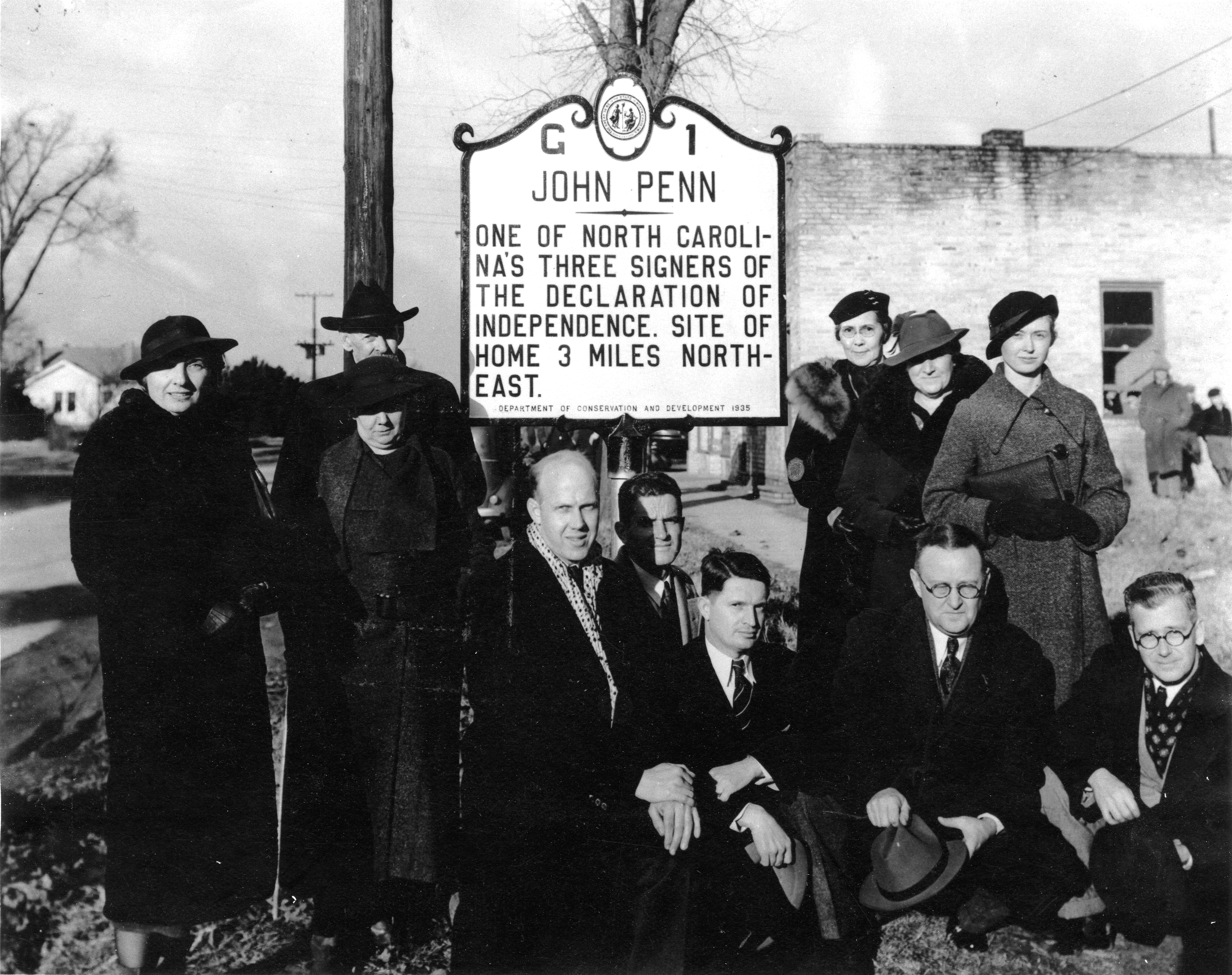 The first marker erected under the program, dedicated alongside U.S. 15 in Stovall, Granville County, in 1936. Image from the North Carolina Highway Historical Program.