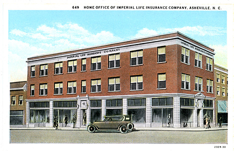 649 Home Office Imperial Life Insurance Company, Asheville, NC published by the Asheville Post Card Co., Asheville, NC. From the Georgia Historical Society Postcard Collection, c. 1905-1960s, PhC.45, North Carolina State Archives, call #:  PhC45_1_Ash145. 