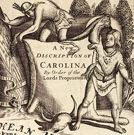 Detail from John Ogilby's map "A new discription of Carolina by the order of the Lords Proprietors," 1671. Image from North Carolina Maps.