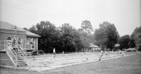 Pool outside the dining hall at the Methodist Orphanage, Raleigh. Image courtesy of the State Archives of North Carolina, call number: N_53_16_4207.