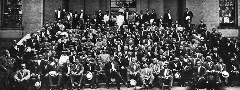 The National Negro Business League at their annual meeting, 1909. Dr. Booker T. Washington at front center. Image from the North Carolina Digital Collections.