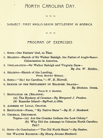 Program of exercises for the first North Carolina Day, 1901.