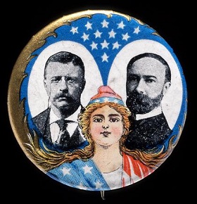 Button for the 1904 Roosevelt/Fairbanks Republican presidential campaign.