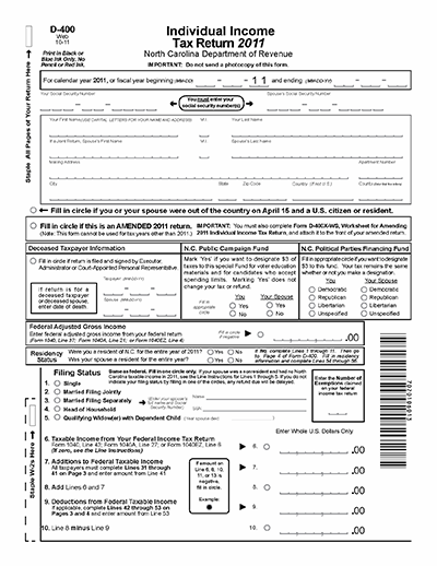 Taxes State NCDOR D400 Page 1 