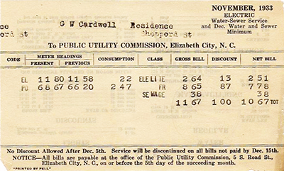 North Carolina utility bill from 1933.  Image from the North Carolina Museum of History.