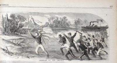 Caption Reads: &quot;Landing of the Troops&quot;. Harper's Weekly, 1862.