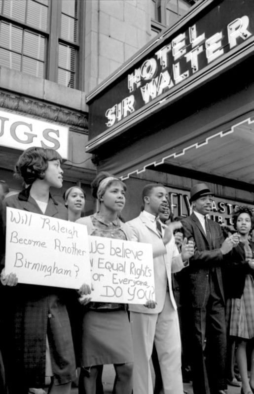 African Americans picketing Sir Walter Hotel