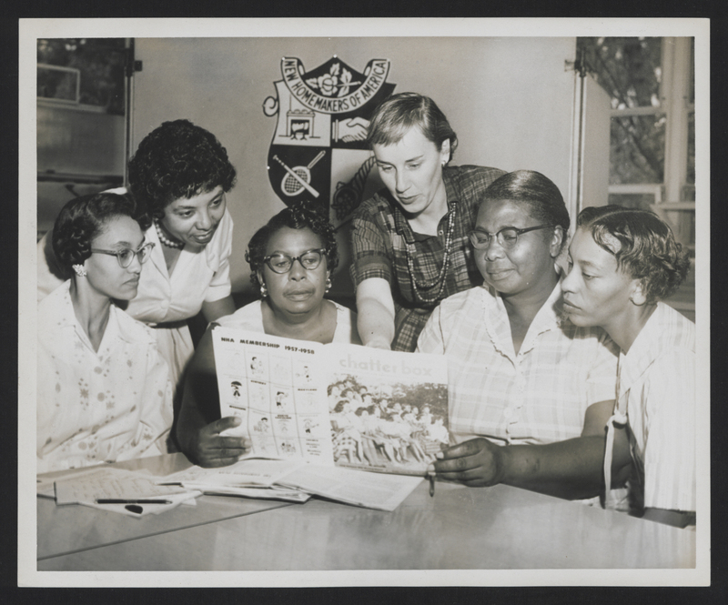 Photograph from a vocational conference. Future Homemakers of America collection, 1929-1984, includes correspondence, reports, news clippings, lists of officers, audits, programs, budgets, photographs, and other records on the history of Future Homemakers of America, New Homemakers of America, and Home Economics Related Occupations. New Homemakers of America, a club for African Americans, merged with Future Homemakers of America when school segregation ended.