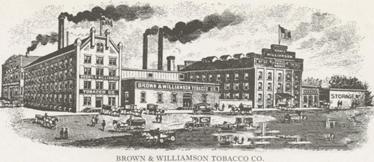 &quot;Brown & Williamson Tobacco Company, located at 104-120 North Liberty Street, 1918.&quot; Image courtesy of Digital Forsyth.  