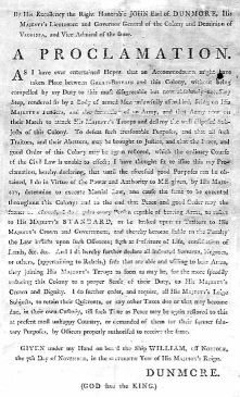 Proclamation of Earl of Dunmore, 1775. Courtesy of PBS. 