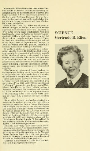 Gertrude Elion's NC Award profile