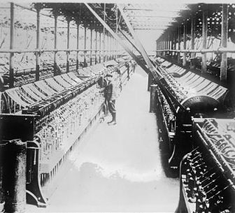 "Flax industry, warping room in a linen mill." Image courtesy of Library of Congress. 