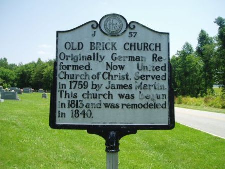"Old Brick Church," NC Historical Marker. Originally German Reformed Church. Image courtesy of the North Carolina Office of Archives & History, call #: J-57. 