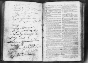 Page spread from Alexander Family Bible record