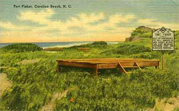 Postcard image of fishing pier at Fort Fisher, ca. 1930. Item H.19XX.191.77, collection of the N.C. Museum of History. Used courtesy of the N.C. Department of Cultural and Natural Resources.  