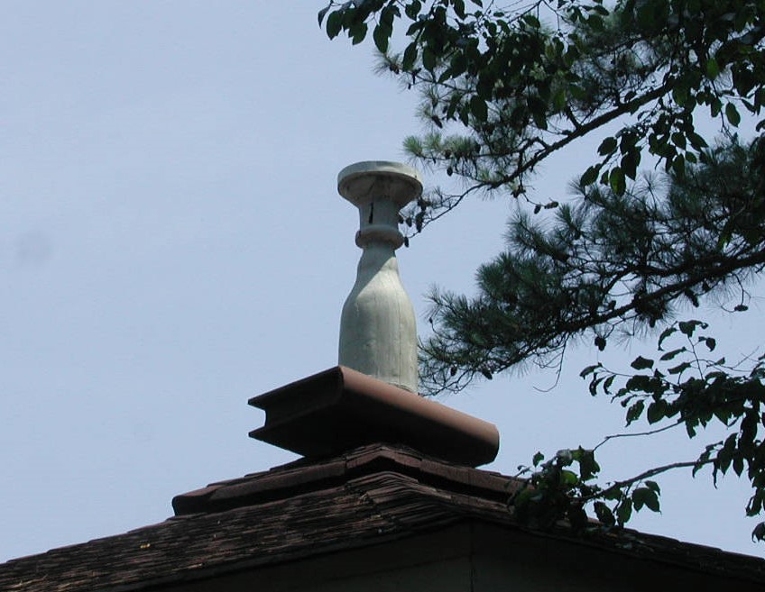 Temperance Hall's finial, an overturned wine glass atop a closed Bible. Image courtesy of North Carolina ECHO. 