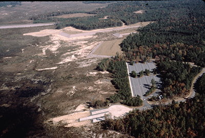Arial view of White Oak area and marina  before impoundment of the lake, ca. 1981, Jordan Lake State Recreation Area.  NC Division of Parks and Recreation.