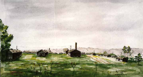 Prisoners often made items to trade, sell, or give away. This watercolor landscape of the barracks at Camp Butner was painted in 1945 and signed “E Kamler.” It came to the North Carolina Museum of History by way of the niece of a guard at that camp, who may have purchased it or received it as a gift.