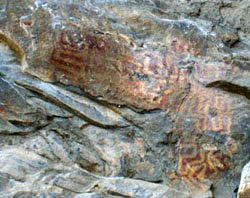 Photograph of Paint Rock pictograph.  From National Forests in North Carolina, the U.S. Forest Service.