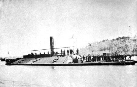 Photograph of  the CSS <i>Albermarle</i>, Confederate Ironclad. From <i>The Civil War Centennial Handbook,</i> by William H. Price, 1961, Prince Lithography Co., Arlington, VA.  Presented by Project Gutenberg. 
