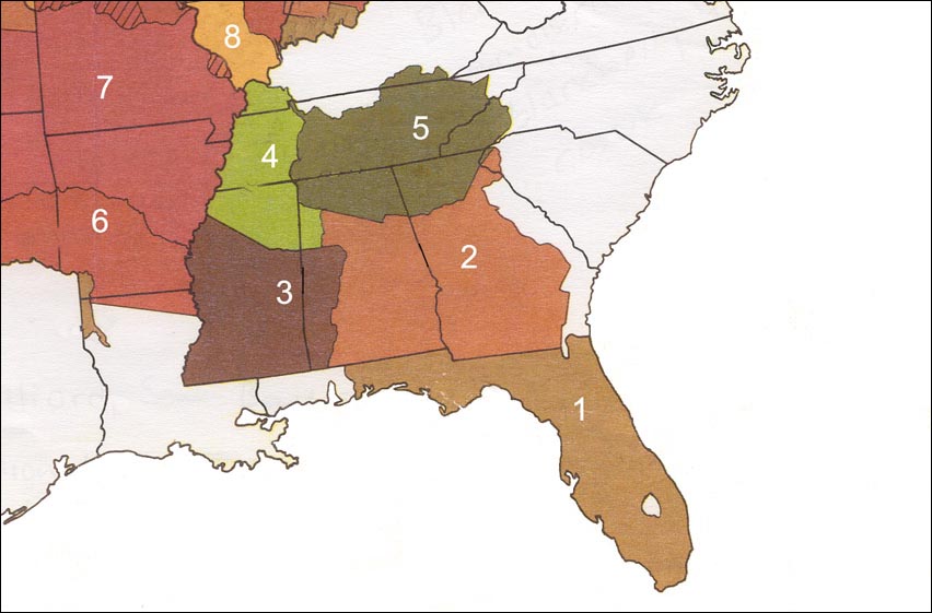 Land occupied by southeastern tribes, 1820s